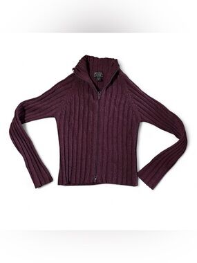 Vintage Y2k Abercrombie & Fitch Cable Knit Zip Sweater - Burgundy